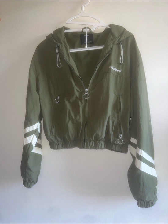 Bershka Other - Bershka Olive Hooded Track Jacket with White Stripe Detail